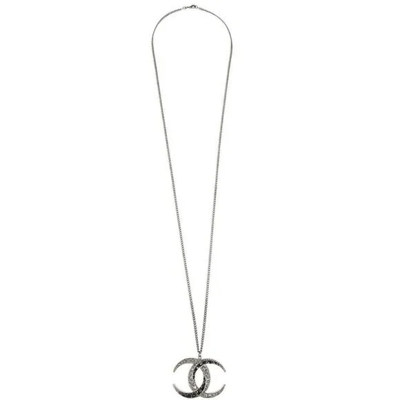 Chanel CC Chain Pendant Necklace Silver Rhinestone B15C 155186 - Picture 2 of 4